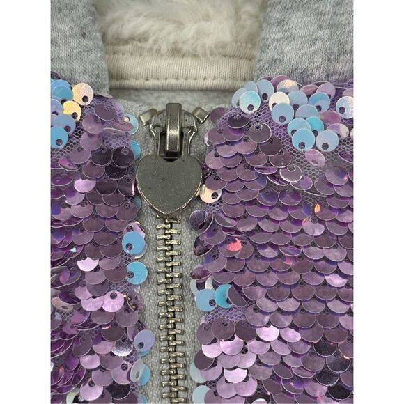 465 Kids by Garanimals  gray sweater hoodie with purple sequins size 5 - Picture 2 of 9